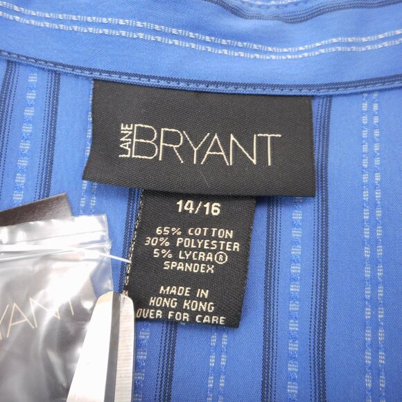NWT Lane Bryant Size 14/16 Blue Button Up Shirt Long Sleeve Striped Office - Picture 7 of 10
